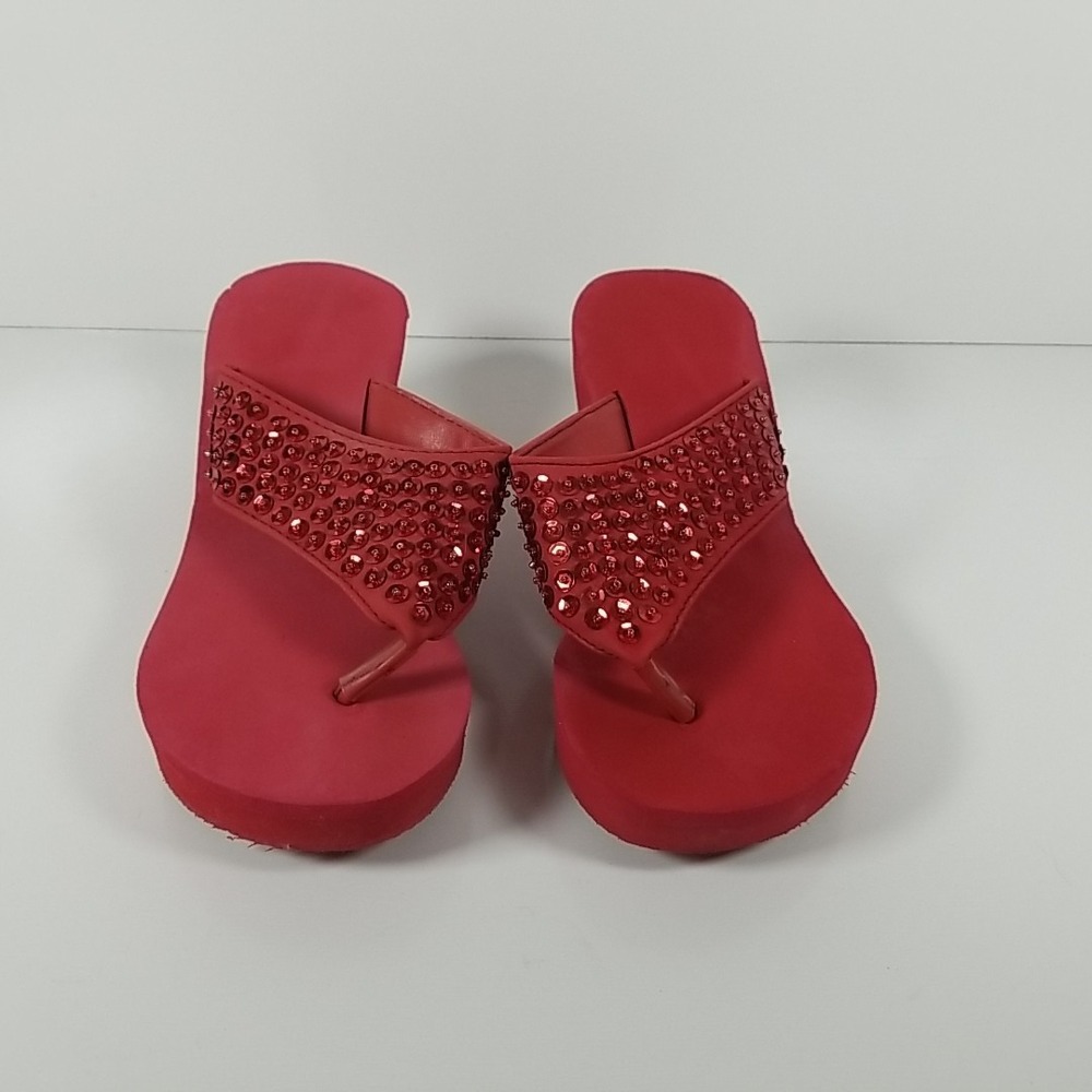 Y2K Platform Wedge Flip Flops Red